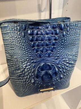 Brahmin Amelia electric Blue Croc-Embossed Satchel